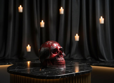Crimson Smoke Resin Skull — Handmade Gothic Art