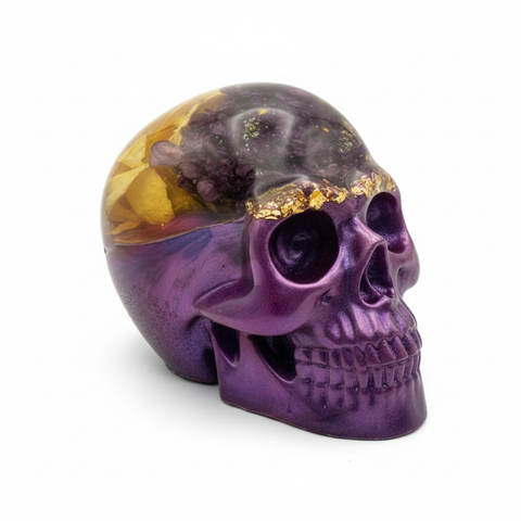 Floral Resin Skull — Real Chrysanthemum & Rose