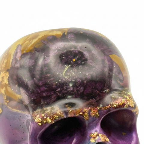 Floral Resin Skull — Real Chrysanthemum & Rose