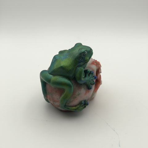 Coral Marble Skull with Frog — Handmade Resin Art