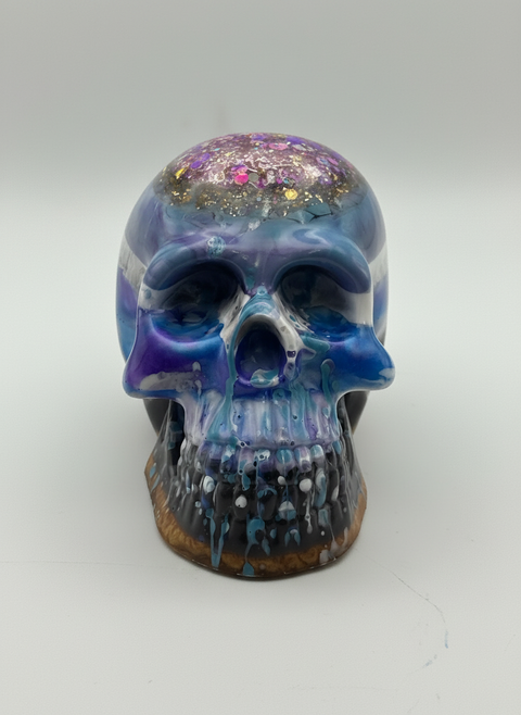 Galaxy Glitter Resin Skull — Handmade Gothic Décor