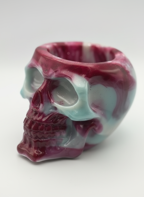 Crimson Mint Skull Planter — Handmade Resin Succulent Pot