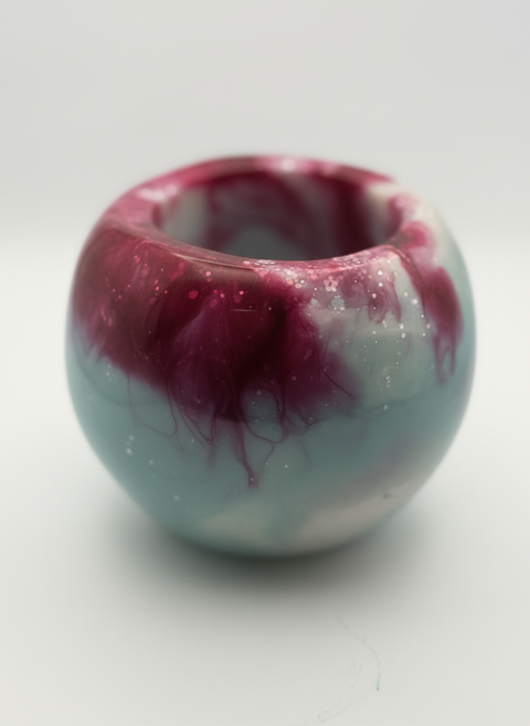 Crimson Mint Skull Planter — Handmade Resin Succulent Pot