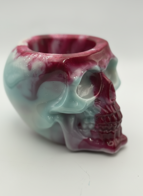 Crimson Mint Skull Planter — Handmade Resin Succulent Pot