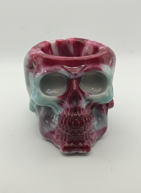 Crimson Mint Skull Planter — Handmade Resin Succulent Pot
