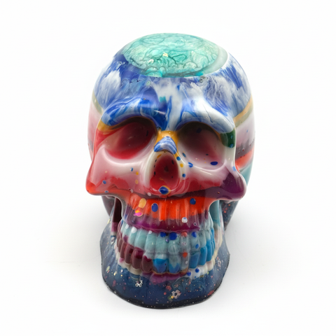 Rainbow Brain Resin Skull — Handmade Colourful Gothic Décor