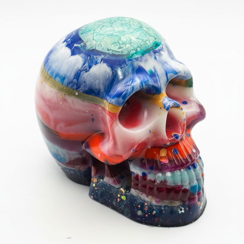 Rainbow Brain Resin Skull — Handmade Colourful Gothic Décor