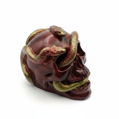 Serpent Resin Skull — Crimson & Olive