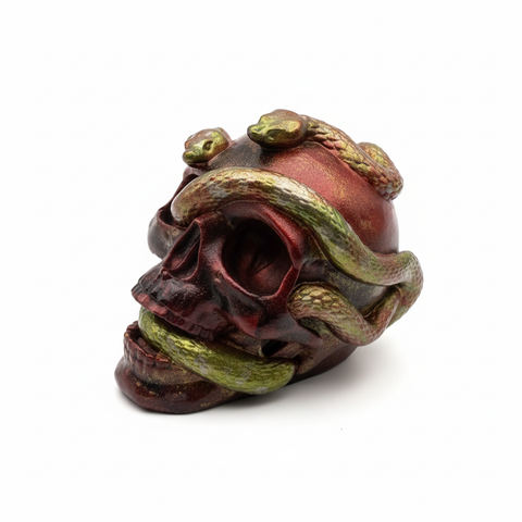Serpent Resin Skull — Crimson & Olive