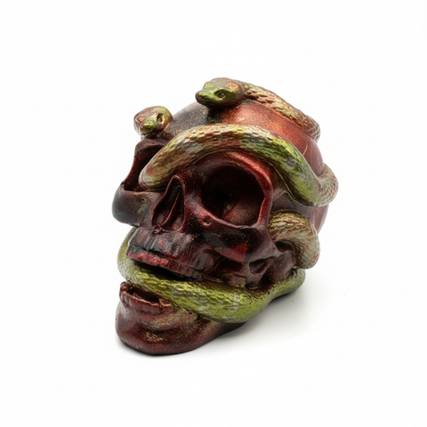 Serpent Resin Skull — Crimson & Olive