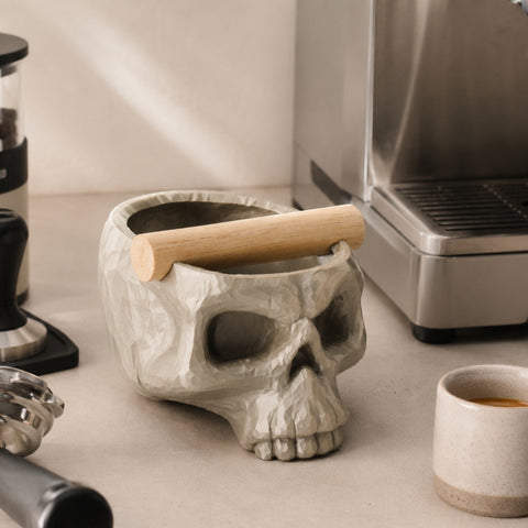 Gothic Skull Espresso Knock Box with Oak Bar