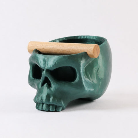 Gothic Skull Espresso Knock Box with Oak Bar