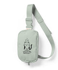 Bay green Grumpy Cat nylon crossbody sling bag with an adjustable strap and one black-and-white cat print on the front.