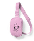 Rose Quartz Grumpy Cat nylon crossbody sling bag with an adjustable strap and one black-and-white cat print on the front.