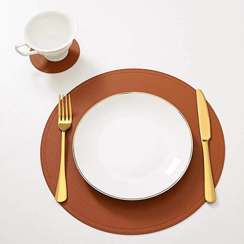 Ensemble de set de table et de sous-verres SophistiMat en cuir marron