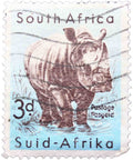 South Africa 1959 3 d - South African Penny Used Postage Stamp White Rhinoceros (Cerototherium simum)