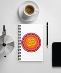 White spiral notebook with the original orange, pink, yellow and purple Om mandala centred on the front cover – ZIPZAPPA