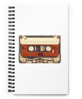 Vintage Cassette dotted spiral notebook – white front cover with retro cream and red cassette artwork, view 1