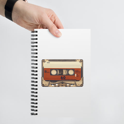 Vintage Cassette dotted spiral notebook – white front cover with retro cream and red cassette artwork, view 5
