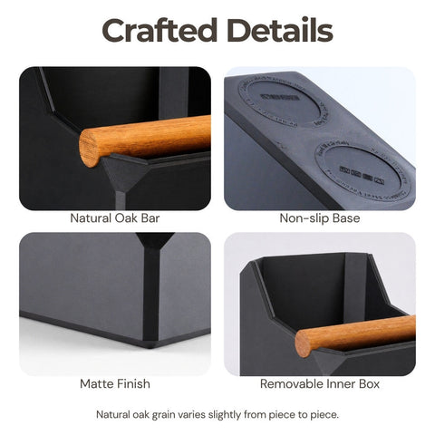 Square Coffee Knock Box with Real Oak Knock Bar