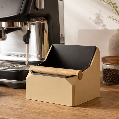 Square Coffee Knock Box with Real Oak Knock Bar