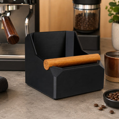 Square Coffee Knock Box with Real Oak Knock Bar