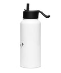 Travel More, Worry Less 950 ml white straw water bottle – left side view on white