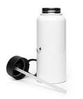 Travel More, Worry Less 950 ml white straw water bottle – left side view alternate mockup