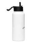 Travel More, Worry Less 950 ml white straw water bottle – right side view on white