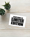 I’m Not Weird, I’m Limited Edition original artwork on a white landscape 4 × 6 inch postcard – front mockup 3 – ZIPZAPPA