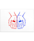 Choose Your Path 4 × 6-inch white postcard with red and blue hands each holding a capsule – view 1