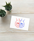 Choose Your Path 4 × 6-inch white postcard with red and blue hands each holding a capsule – view 3