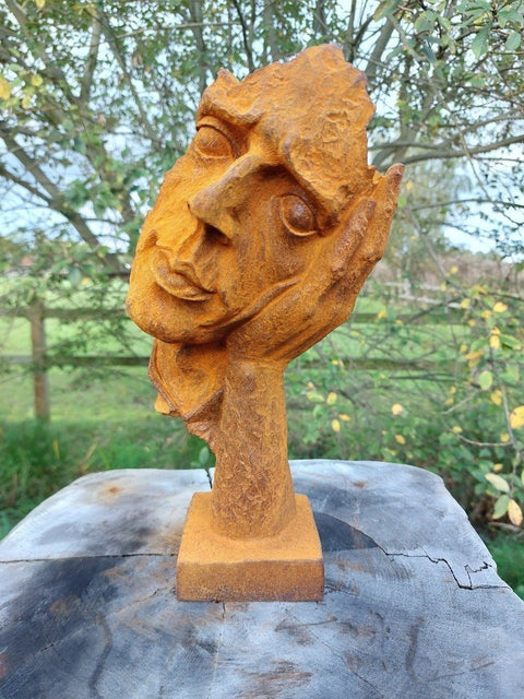 Statue, " THE THINKING FACE " - 29 cm - Cast iron