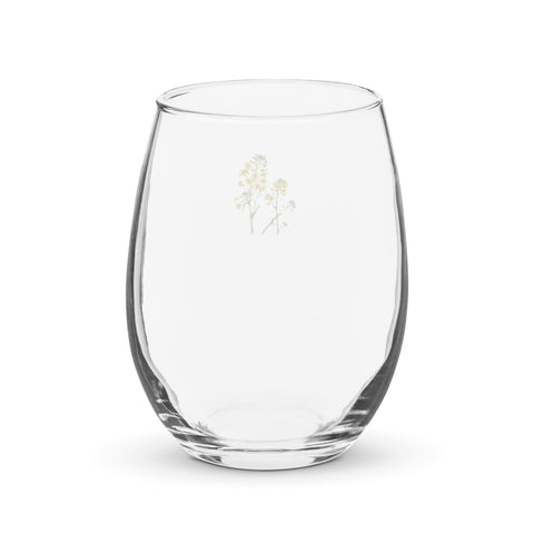 Golden Wildflowers 15 oz clear stemless wine glass – plain reverse, view 2