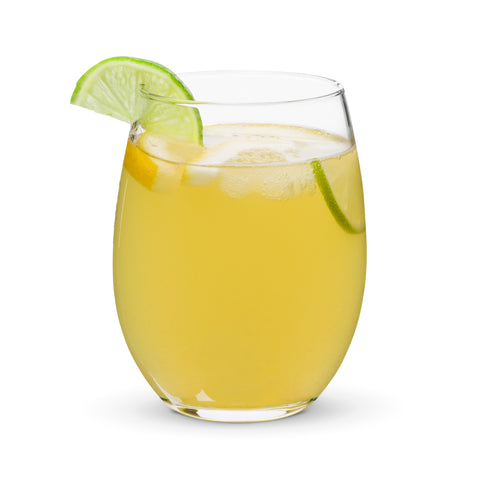 Golden Wildflowers 15 oz clear stemless wine glass – left side, view 12