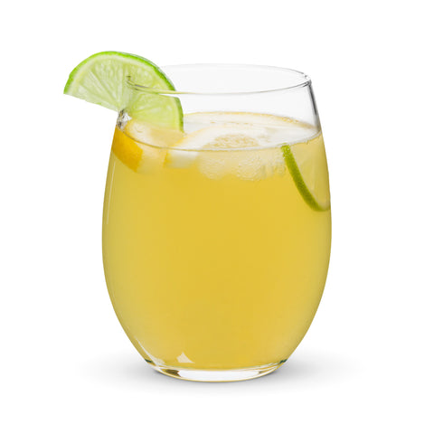 Golden Wildflowers 15 oz clear stemless wine glass – right side, view 11