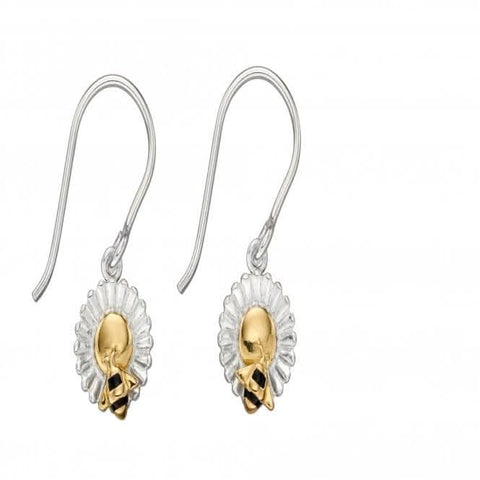 Boucles d'oreilles pendantes abeille et fleur en argent sterling E5818