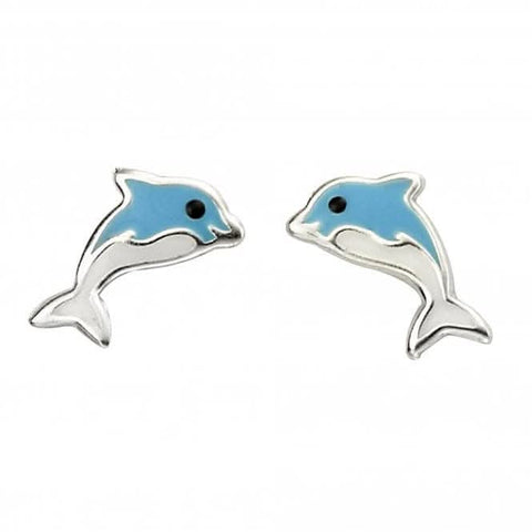 Boucles d'oreilles à clous dauphin bleu en argent sterling A2057