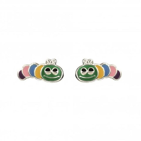 Boucles d'oreilles puces chenille arc-en-ciel en argent sterling émaillé A2055