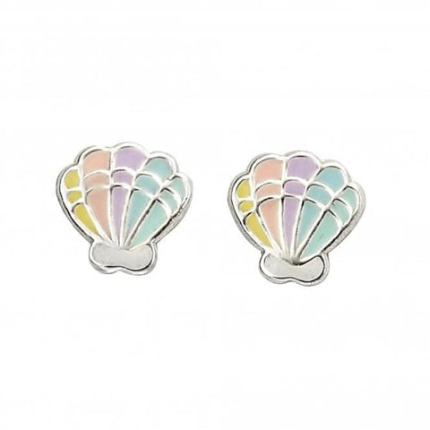 Ohrstecker aus Sterlingsilber mit Emaille in Regenbogenfarben und Muschelform A2054
