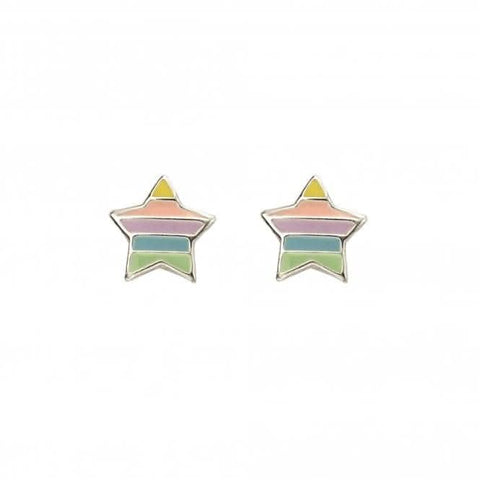 Boucles d'oreilles clous en argent sterling émaillé en forme d'étoile arc-en-ciel A2056
