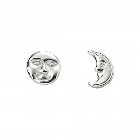 Boucles d'oreilles puces en argent sterling représentant un visage de lune A2059