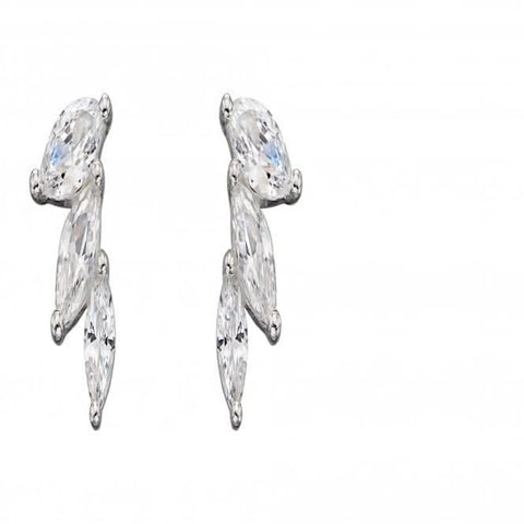 Boucles d'oreilles puces en argent sterling et zirconiums, forme marquise E5819C