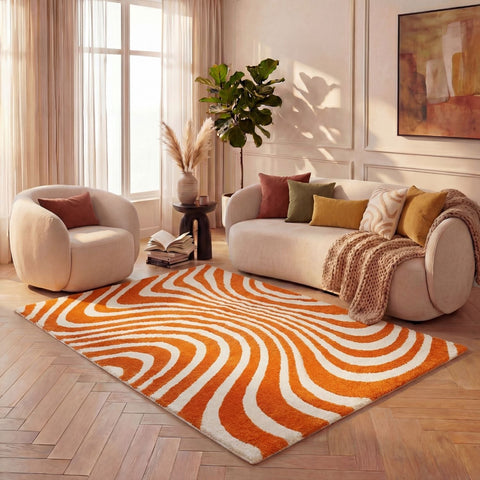 Joli tapis rayé orange et blanc