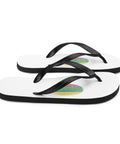 Lithuanian Fingerprint white flip-flops with red green and yellow prints and black straps – right side