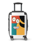 Colour Block Smile small hard-shell suitcase with full red, teal and yellow face graphic on white front – view 2