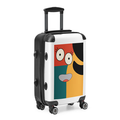 Colour Block Smile small hard-shell suitcase with full red, teal and yellow face graphic on white front – view 5
