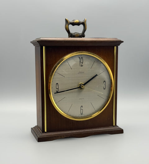 Table clock - Kaiser Tischuhr – Kaminuhr – Deutschland, 1950er/60er Jahre – Holzgehäuse, Messingapplikationen Mid - century modern Brass, Wood - 1950 - 1960 - Fully functional