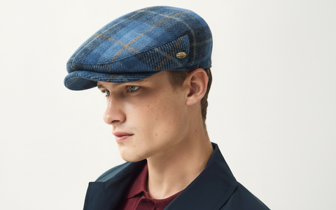 Gladwin bond Light Blue Tartan Harris tweed Flat Cap