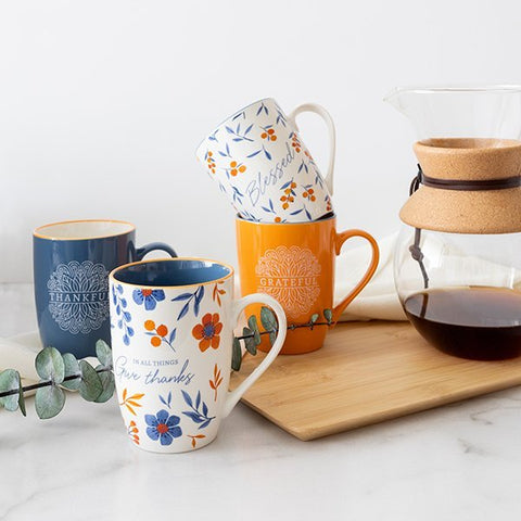 Thankful Grateful Blessed, Mug Set of 4